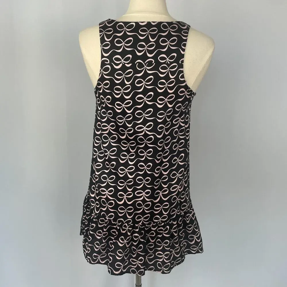Kate Spade Mini Babydoll Dress Sz Small Black Pink Bow Ribbon Coquette Feminine